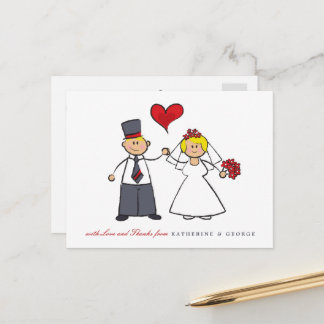 Cartão Postal Casal de Cartoon Loiro Sr. e Sra. Wedding Obrigado