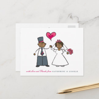 Cartão Postal Casal de Cartoon Negro Sr. e Sra. Wedding Obrigado