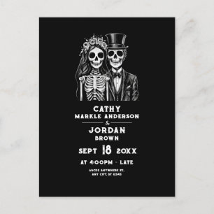 Cartão Postal Casal de casamento gótico de halloween em um único