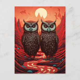 Cartão Postal Casal de corujas nas montanhas