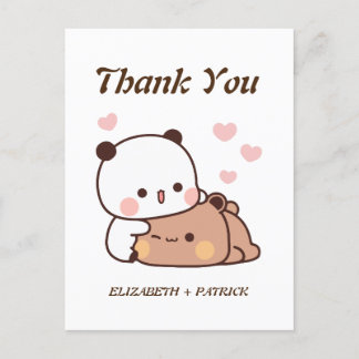 Cartão Postal Casal de desenho animado fofo, Urso Kawaii e Panda