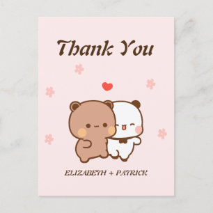 Cartão Postal Casal de desenho animado fofo, Urso Kawaii e Panda