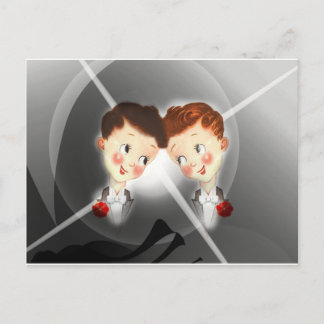Cartão Postal Casal De Dois Homens Gay Em Tuxedos Adoráveis Vint
