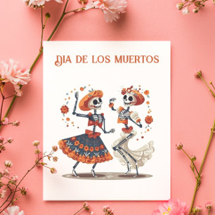 Cartão Postal Casal de Esqueleto Dançante Personalizado do Día d