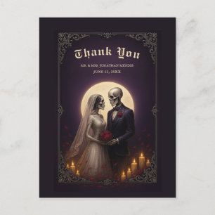 Cartão Postal Casal de Esqueleto Gótico Elegante Agradecimento d