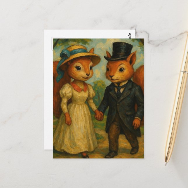 Cartão Postal Casal de Esquilo Adorável (Frente/Verso In Situ)