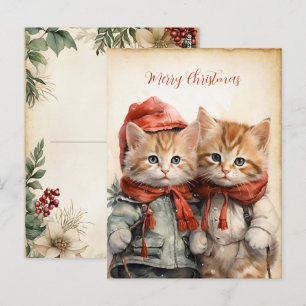 Cartão Postal Casal de Gatinhos Natalinos Lindos