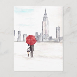 Cartão Postal Casal de guarda-chuva vermelho Nova Iorque, Trend
