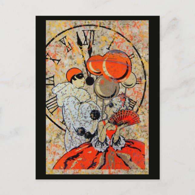 Cartão Postal Casal de Mascarada de meia-noite (Frente)