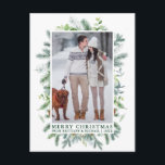 Cartão Postal Casal de Moldura de Pinho de Água Verde<br><div class="desc">Cartão-postal do Elegante Watercolor Pine Felry Christmas Casal Photo Holiday Greeneray</div>