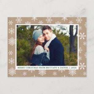 Cartão Postal Casal de Natal Foto Flocos de Neve Kraft