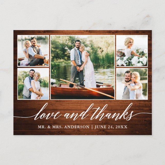 Cartão Postal Casal de Noivos Caligrafia Madeira 5 Foto Amor Obr (Frente)