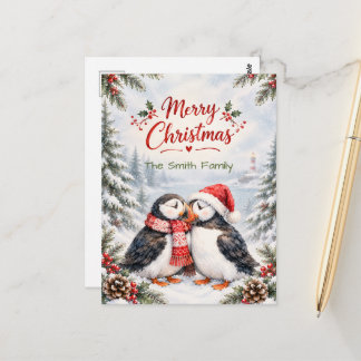Cartão Postal Casal de Papagaios-do-mar Natal Família Férias