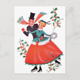 Cartão Postal Casal de Patinação no Gelo no Natal