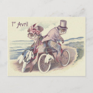 Cartão Postal Casal de Peixes Bicicleta Mar Oceano Lírio