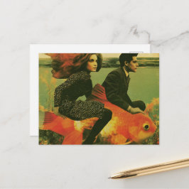 Cartão Postal Casal de Peixes Dourados Fantasia Viaja