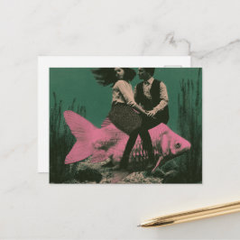 Cartão Postal Casal de Viagem de Peixe Rosa Fantasia