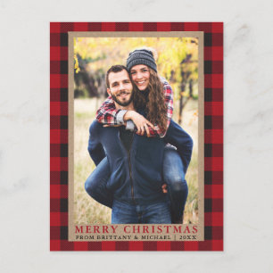 Cartão Postal Casal de Xadrez Vermelho Foto Feliz Natal Kraft