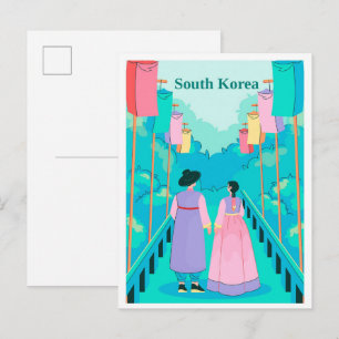 Cartão Postal Casal em Seul Coreia do Sul Ilustração de Viagem