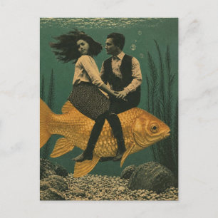 Cartão Postal Casal em uma Fantasia de Peixe Dourado
