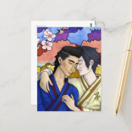 Cartão Postal Casal gay no estilo da arte ukiyo-e japonesa