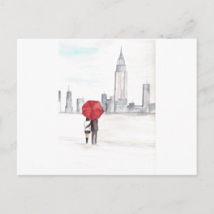 Cartão Postal Casal guarda-chuva vermelho Nova York legal modern