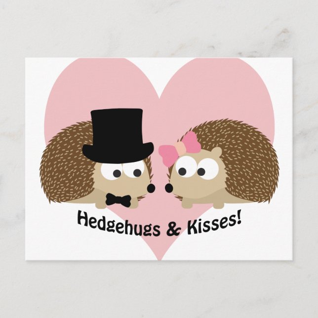 Cartão Postal Casal Hedgehugs e Kisses Hedgehog (Frente)