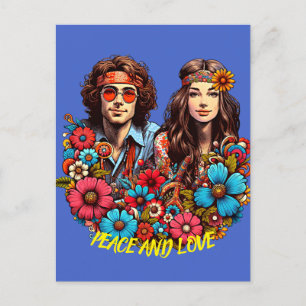 Cartão Postal Casal hippie dos anos 60, arte da criança da flor
