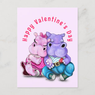 Cartão Postal Casal Hippo Love Engraçado Dia de os namorados Car