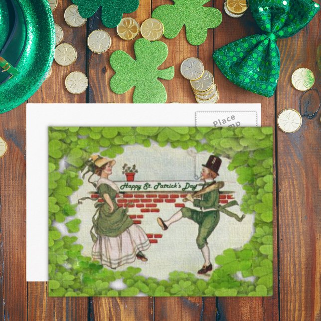 Cartão Postal Casal Irlandês de Dança Vintage (Vintage Dancing Irish Couple Postcard)