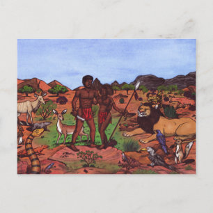 Cartão Postal casal nativo africano cercado por animais