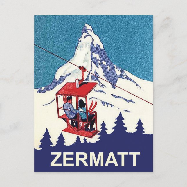 Cartão Postal Casal num elevador de esqui em Zermatt, viagens vi (Frente)