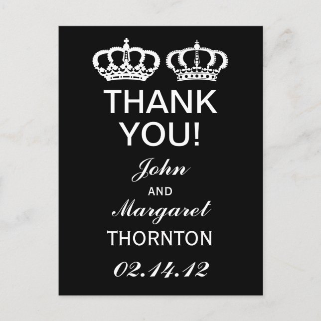 Cartão Postal Casal Real Branco Negro Obrigado (Frente)