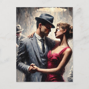 Cartão Postal Casal Retro Dançando no Clube de Jazz