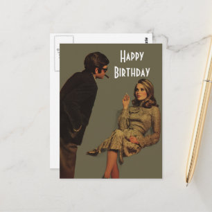 Cartão Postal Casal Retrô Feliz Aniversário