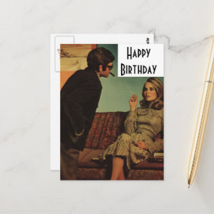 Cartão Postal Casal Retrô Feliz Aniversário