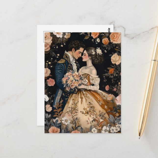 Cartão Postal Casal Rococó Casamento Romântico Noivado Parabéns (Frente/Verso In Situ)