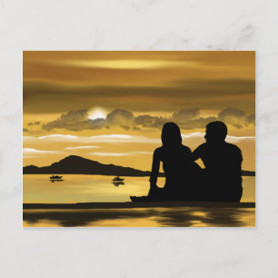 Cartão Postal Casal romance na praia bela paisagem