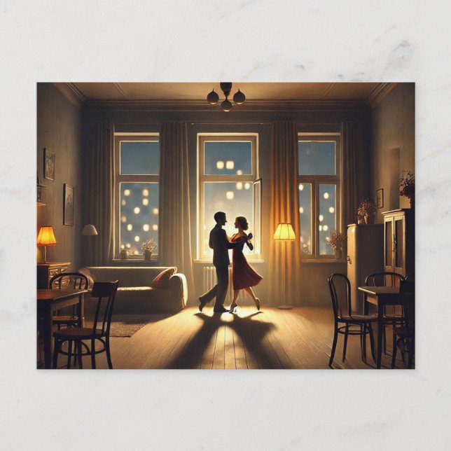 Cartão Postal Casal romântico Dançando em casa (Frente)