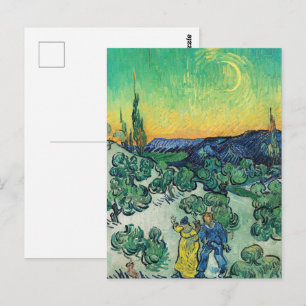 Cartão Postal Casal Romântico de Van Gogh Caminhando sob a Lua
