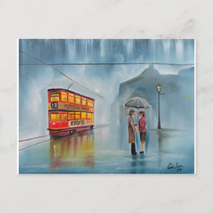 CARTÃO POSTAL CASAL ROMÂNTICO DIA CHUVOSO GUARDA-CHUVA
