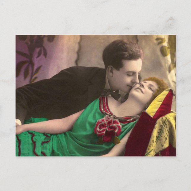 Cartão Postal Casal Romântico francês Vintage (Frente)