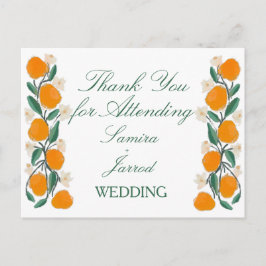 Cartão Postal Casamento Abstrato Botânico de Laranja Desenhado à