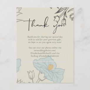 Cartão Postal Casamento Abstrato Floral Azul Moderno