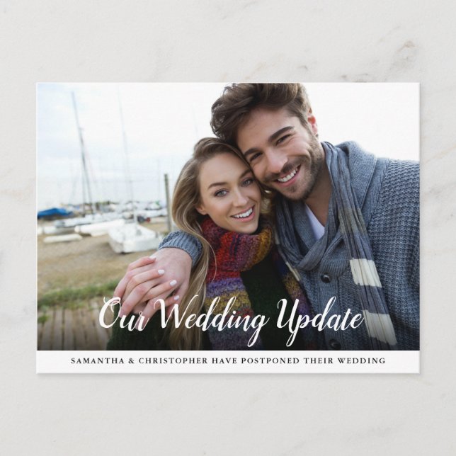 Cartão Postal Casamento Adiado com Caligrafia Fotográfica (Frente)