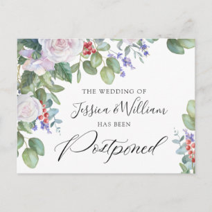Cartão Postal Casamento adiado Data Elegante Rosas Azuis