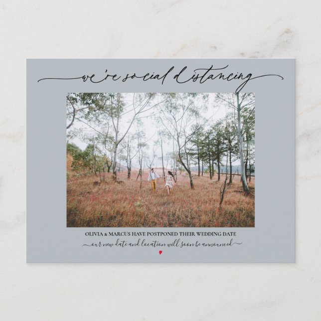Cartão Postal Casamento Adiado por Distanciamento Social Azul Po (Frente)