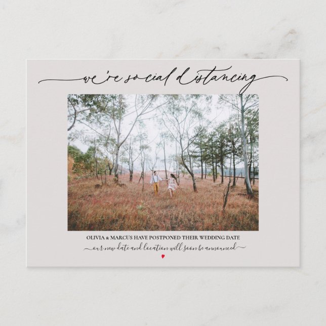 Cartão Postal Casamento Adiado por Distanciamento Social Rosa Pá (Frente)