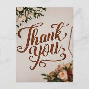 Cartão Postal Casamento agradecido com letra à mão rústica