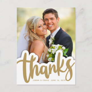 Cartão Postal Casamento Agradecido | Design Manuscrito Sobre Fot